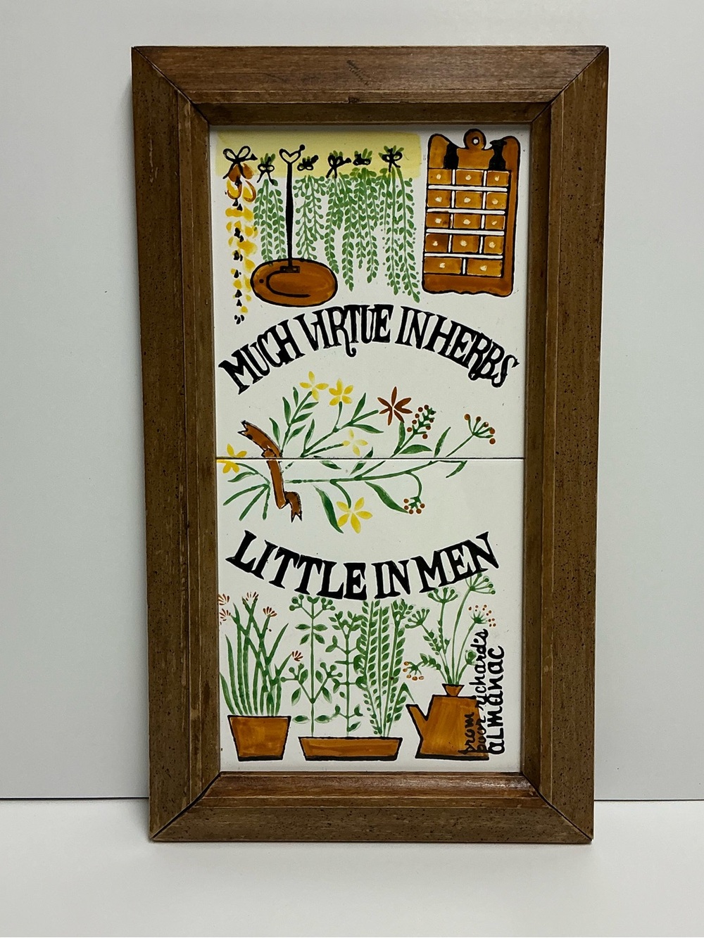 Much Virtue in Herbs Little in Men Vintage Framed Tile Wall Art Kitsch Cottage
